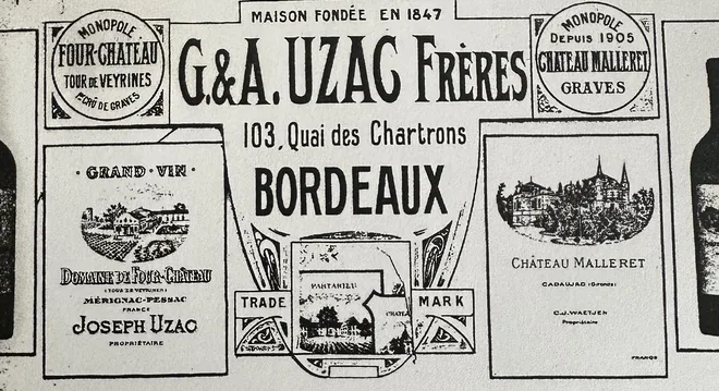 Étiquette de la société G&A UZAC Frères, Bordeaux, fondée en 1891